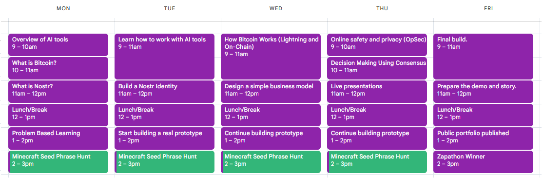Hackathon Week Schedule